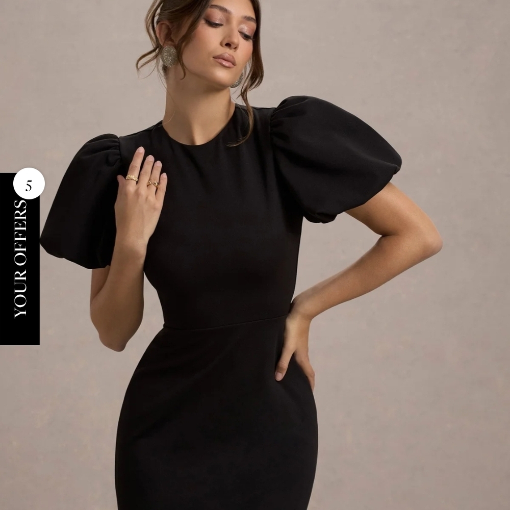 Club London "Love Letters" Black Puff Sleeve Maxi Dress